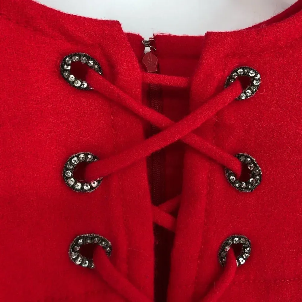 70’s Vintage Bill Blass Red Neiman Marcus Crisscross Lace Up Elbow Sleeve Dress - Picture 4 of 16